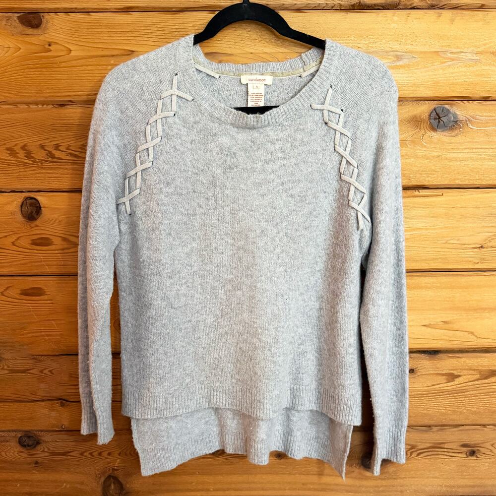 Sundance Lambswool Sweater Womens Small Light Gray Cross Creek Lace Up Hi Low